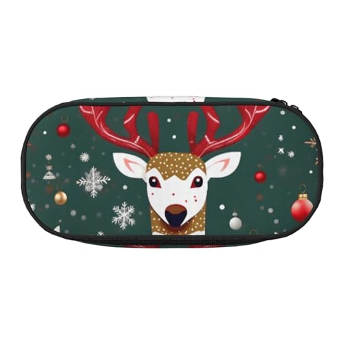 Weihnachtliches Hirsch-Print mit Reißverschlussfächern, Schreibwaren, Bleistifttasche, tragbare Kosmetik-Aufbewahrungstasche von ENRPTY