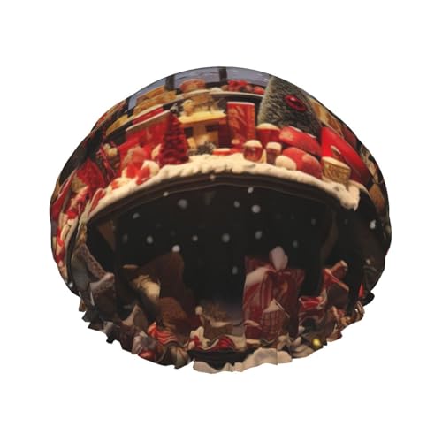 Wiederverwendbare Duschhaube mit Aufdruck "Merry Christmas Day", für alle Haarlängen, mit elastischem Band von ENRPTY
