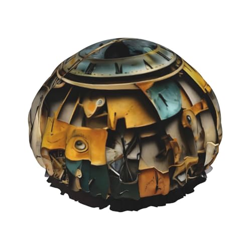 Wiederverwendbare Duschhaube mit Uhr-Kunstdruck, für alle Haarlängen, mit elastischem Band von ENRPTY