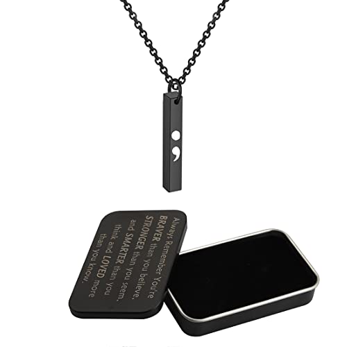 ENSIANTH Halskette für Depressions-Bewusstsein, Depressions-Geschenk, Angstzustände, Selbstmordbewusstsein, psychische Gesundheit, inspirierendes Geschenk, Semikolon-Bar-Halskette, M, Edelstahl von ENSIANTH