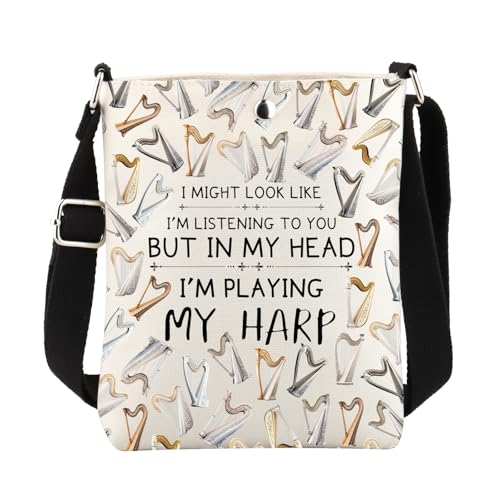 ENSIANTH Harfe Crossbody Bag Harfe Musikinstrument Musiklehrer Messenger Bag Harfenschlinge Eimer Geldbörse mit Gurt, 2586 Harp Crossbody, medium von ENSIANTH