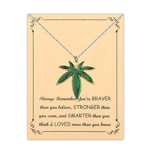 ENSIANTH Marihuana-Blatt-Halskette, Marihuana-Unkraut-Geschenke, grüner Marihuana-Topf, Blatt-Anhänger, Charm-Halskette, Schmuck für Damen und Herren, Edelstahl von ENSIANTH