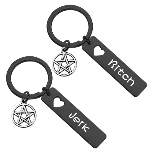 ENSIANTH Schlüsselanhänger für Paare mit der Aufschrift "Bitch Jerk", Geschenk von Supernatural, Bitch Jerk Schlüsselset, Schwarz, 36 von ENSIANTH