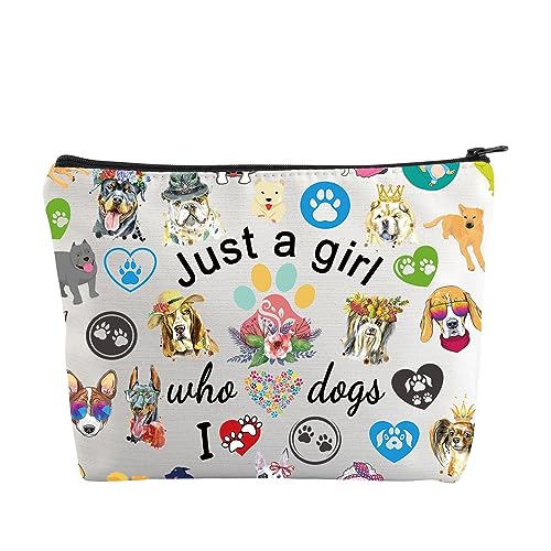 Kosmetiktasche mit Aufschrift "Just a Girl Who Loves Dog", lustige Welpe, Hundekosmetiktasche, Geschenk für Hundeliebhaber, Hundepfotenabdruck, Make-up-Kulturbeutel, Mädchen Hund Tasche, M, Neu von ENSIANTH