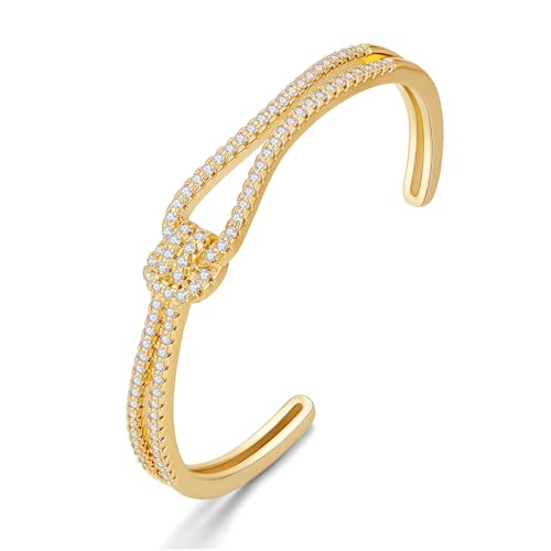 ENSEFEN Zierliches gold Knoten Zirkonia Armband Verstellbarer Offener Armreif für Damen Modische Minimalistische Goldarmbänder ENSEFEN Zierliches gold Knoten Zirkonia Armband Verstellbarer Offener Armreif für Damen Modische Minimalistische Goldarmbänder von ENSKEFEN
