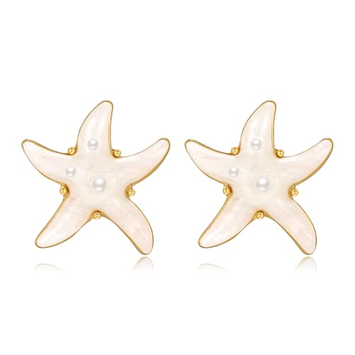 ENSKEFEN Boho Seestern Ohrringe für Damen Goldfarben Klobige Acryl Seestern Muschel Ozean Ohrringe Sommer Strand Statement Ohrring Schmuck von ENSKEFEN