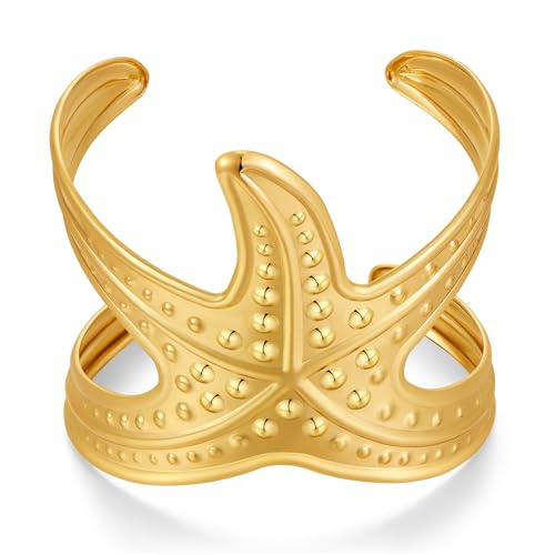 ENSKEFEN Breite Klobige Goldene Seestern Manschettenarmbänder für Damen Trendige Strukturierte Seestern Armbänder Offene Armreifen Sommer Ozean Strand Statement Armband ENSKEFEN Breite Klobige Goldene Seestern Manschettenarmbänder für Damen Trendige Strukturierte Seestern Armbänder Offene Armreifen Sommer Ozean Strand Statement Armband von ENSKEFEN
