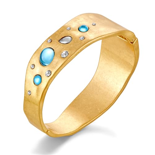 ENSKEFEN Chunky Bangles Armbänder für Damen Vintage Matt Gold Scharnier Armreif Blau Kristall Unregelmäßigen Breiten Aussage Gold Armbänder ENSKEFEN Chunky Bangles Armbänder für Damen Vintage Matt Gold Scharnier Armreif Blau Kristall Unregelmäßigen Breiten Aussage Gold Armbänder von ENSKEFEN