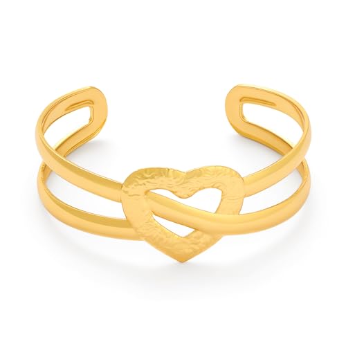ENSKEFEN Doppellagige Gold Manschettenarmbänder für Damen Klobiges Gehämmertes Hohles Herz Offenes Armreifarmband Verstellbar Breit Gold Statement Armbänder ENSKEFEN Doppellagige Gold Manschettenarmbänder für Damen Klobiges Gehämmertes Hohles Herz Offenes Armreifarmband Verstellbar Breit Gold Statement Armbänder von ENSKEFEN