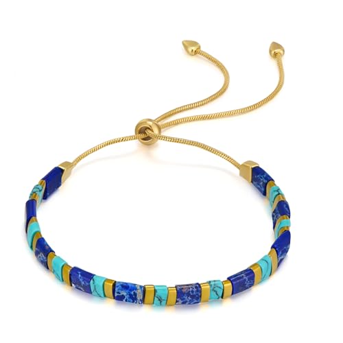 ENSKEFEN Flache Perlenarmbänder für Damen Boho Stil Bunte Perlen Stapelarmband Verstellbare Schiebearmbänder Modisches Freundschaftsarmband Blau ENSKEFEN Flache Perlenarmbänder für Damen Boho Stil Bunte Perlen Stapelarmband Verstellbare Schiebearmbänder Modisches Freundschaftsarmband Blau von ENSKEFEN
