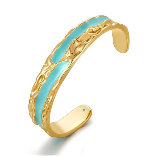ENSKEFEN Gehämmerte Blaue Tropfende Öl Manschettenarmbänder für Damen Klobige Goldene Offene Armreifen Armbänder Vintage Unregelmäßig Strukturiert Breites Armband Schmuck ENSKEFEN Gehämmerte Blaue Tropfende Öl Manschettenarmbänder für Damen Klobige Goldene Offene Armreifen Armbänder Vintage Unregelmäßig Strukturiert Breites Armband Schmuck von ENSKEFEN