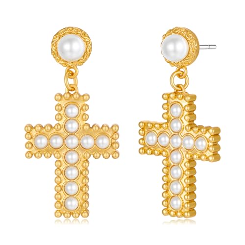 ENSKEFEN Gehämmerte Gold Kreuz Ohrringe für Damen Trendige Vintage Perlenkreuz Ohrringe Modeschmuck Accessoires ENSKEFEN Gehämmerte Gold Kreuz Ohrringe für Damen Trendige Vintage Perlenkreuz Ohrringe Modeschmuck Accessoires von ENSKEFEN