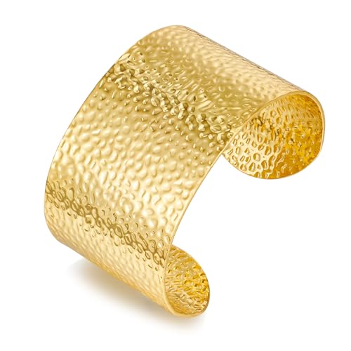 ENSKEFEN Gehämmerte Goldarmbänder für Damen Trendige Extra Breite Offene Goldarmreifen Boho Statement Armbänder Verstellbarer Armschmuck von ENSKEFEN
