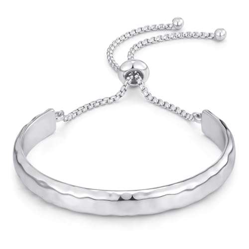 ENSKEFEN Gehämmertes Silber Stangen Armband für Damen Verstellbare Schiebearmbänder Bolo Armband Einfache Freundschaftsarmbänder ENSKEFEN Gehämmertes Silber Stangen Armband für Damen Verstellbare Schiebearmbänder Bolo Armband Einfache Freundschaftsarmbänder von ENSKEFEN