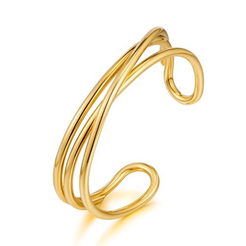 ENSKEFEN Gold Armreife für Damen Dreifach Gekreuzter Draht Armreife Verstellbar Offener Armreif Stapelbar Handgelenk Armreif Gold Armmanschette von ENSKEFEN