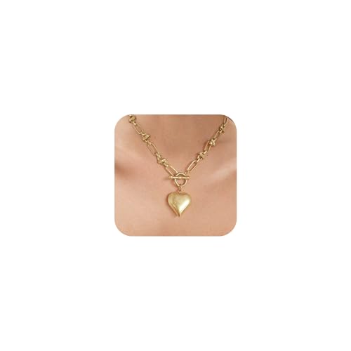 ENSKEFEN Gold Herz Anhänger Halskette für Damen Vintage Mattiertem Gold Herz Charm Halskette ENSKEFEN Gold Herz Anhänger Halskette für Damen Vintage Mattiertem Gold Herz Charm Halskette von ENSKEFEN