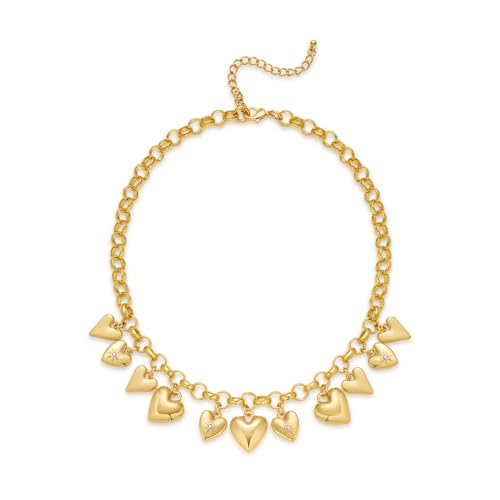 ENSKEFEN Gold Herzanhängern Halskette für Damen Verstellbare Klobige Gold Kette Trendiger Statement Halsketten Mehreren Herzanhängern von ENSKEFEN