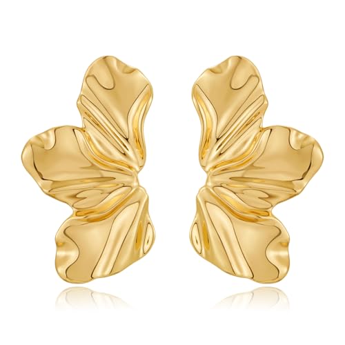ENSKEFEN Gold Statement Blumenohrringe für Damen Boho Stil Gehämmerte Blumenohrringe Modischer Großer Baumelnder Ohrstecker von ENSKEFEN