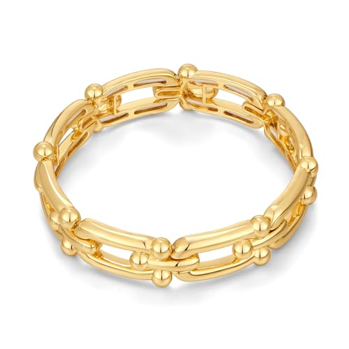 ENSKEFEN Gold Stretch Armreifen Armbänder für Damen Chunky U Link Chain Armband Mode Minimalist Gold Armbänder von ENSKEFEN