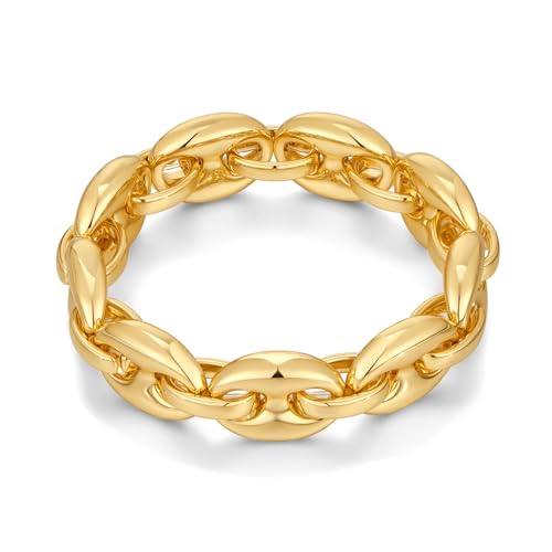 ENSKEFEN Goldfarbene Klobige Stretch Armreifen für Damen Trendiger Armreif Elastischer Gliederkette Gold Statement Armbänder von ENSKEFEN