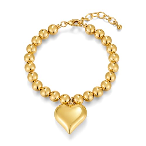 ENSKEFEN Goldperlenarmband Klobige Bauschige Herzarmbänder für Damen Verstellbares Gold Charm Armband Liebesherz Armband Valentinstags Armband ENSKEFEN Goldperlenarmband Klobige Bauschige Herzarmbänder für Damen Verstellbares Gold Charm Armband Liebesherz Armband Valentinstags Armband von ENSKEFEN