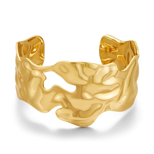 ENSKEFEN Klobige Breite Gehämmerte Manschettenarmbänder für Damen Trendiges Strukturiertes Offenes Armreifarmband im Vintage Stil Gold Auffälliges Unregelmäßiges Statement Armband ENSKEFEN Klobige Breite Gehämmerte Manschettenarmbänder für Damen Trendiges Strukturiertes Offenes Armreifarmband im Vintage Stil Gold Auffälliges Unregelmäßiges Statement Armband von ENSKEFEN