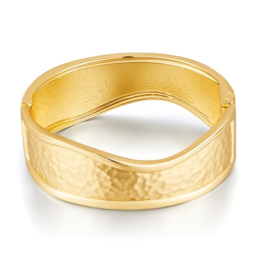 ENSKEFEN Klobige Gehämmertem Gold Armreifen für Damen Breite Unregelmäßige Scharnier Manschette Offene Armreifen Boho Vintage Minimalistisch Dicke Goldarmbänder von ENSKEFEN
