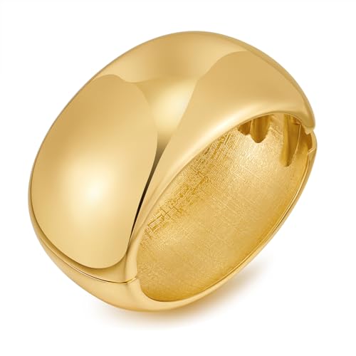 ENSKEFEN Klobige Gold-Manschettenarmbänder für Frauen, breiter goldener Armreif, gehämmert, offenes Handgelenk-Manschettenarmband, Weihnachtsschmuck, Inner diameter 7 inches, Kein Edelstein von ENSKEFEN