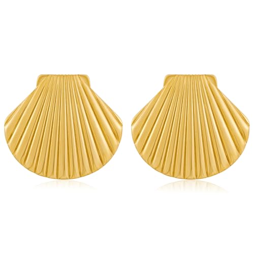 ENSKEFEN Klobige Gold Muschelohrringe für Damen Vintage Große Muschel Ohrstecker Gestreift Große Jakobsmuschel Muschel Ohrringe Boho Ozean Sommer Strand Statement Ohrringe von ENSKEFEN