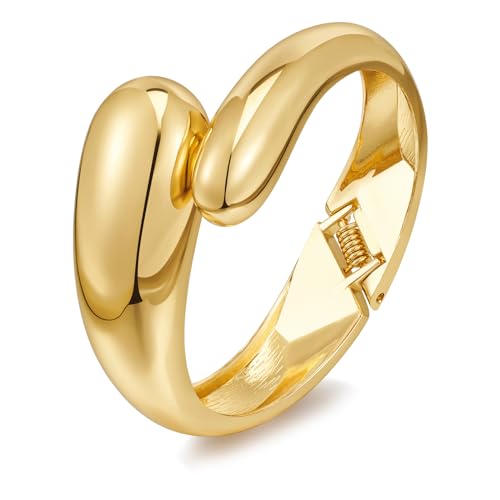 ENSKEFEN Klobige Gold Tropfen Armbänder für Damen Dicker Offener Armreif Wassertropfen Breite Bypass Scharnier Armbänder Statement Gold Armreif von ENSKEFEN
