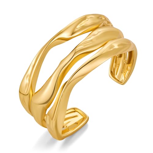 ENSKEFEN Klobige Goldene Manschettenarmbänder für Damen 3 Lgiges Breites Auffälliges Goldarmband Dicker Hohler Offener Manschettenarmreif Trendige Mehrlagige Armbänder ENSKEFEN Klobige Goldene Manschettenarmbänder für Damen 3 Lgiges Breites Auffälliges Goldarmband Dicker Hohler Offener Manschettenarmreif Trendige Mehrlagige Armbänder von ENSKEFEN