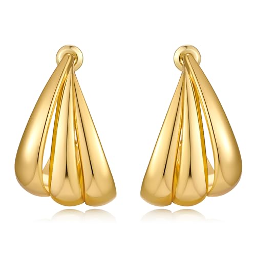 ENSKEFEN Klobige Goldene Statement Ohrringe für Damen Trendige Minimalistische Dicke Dreifach Ohrringe Hypoallergener Geometrischer Ohrring Schmuck ENSKEFEN Klobige Goldene Statement Ohrringe für Damen Trendige Minimalistische Dicke Dreifach Ohrringe Hypoallergener Geometrischer Ohrring Schmuck von ENSKEFEN