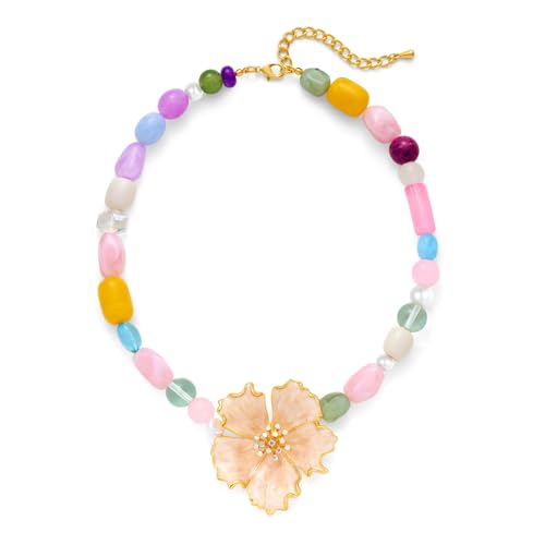 ENSKEFEN Klobige Halsketten mit großen Blumen für Damen trendige Boho Halskette mit mehrfarbigen Harz Acryl Perlen verstellbar Vintage Halskette mit Blumenanhänger von ENSKEFEN
