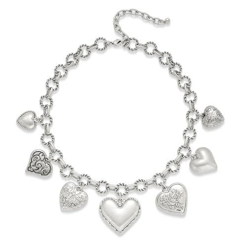 ENSKEFEN Klobige Herzanhänger Halsketten für Damen Vintage Weißgold Halskette Liebesanhänger Retro Statement Halskette 7 Strukturierten Geschwollenen Herzanhängern ENSKEFEN Klobige Herzanhänger Halsketten für Damen Vintage Weißgold Halskette Liebesanhänger Retro Statement Halskette 7 Strukturierten Geschwollenen Herzanhängern von ENSKEFEN