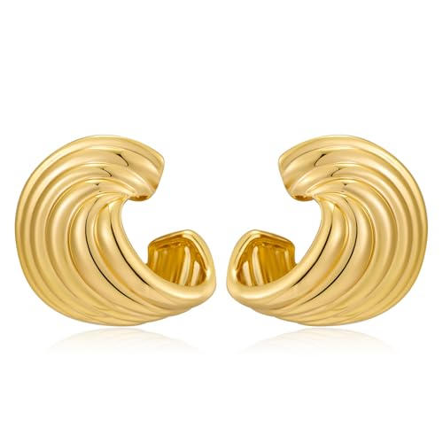 ENSKEFEN Klobige Spiral Streifen Goldohrringe für Damen Trendige Unregelmäßige Ohrstecker Boho Statement Gold Geometrische Ohrringe Vintage Ohrstecker Minimalistischer Mode Sommerschmuck von ENSKEFEN