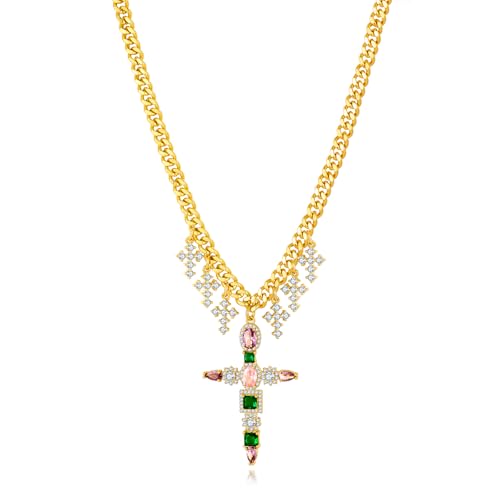 ENSKEFEN Klobiger Kette Kreuzanhänger Halsketten für Damen Trendige Quasten Strass Kreuzketten Statement Halskette Gold Charm Minimalistischer Glaubensschmuck ENSKEFEN Klobiger Kette Kreuzanhänger Halsketten für Damen Trendige Quasten Strass Kreuzketten Statement Halskette Gold Charm Minimalistischer Glaubensschmuck von ENSKEFEN