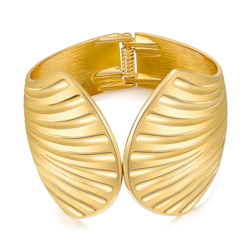 ENSKEFEN Klobiges Gold= Muschelarmband für Damen Trendige Breite MuschelManschettenarmbänder übertriebene JakobsmuschelArmbänder Scharnier SommerStrand Statement Goldarmband von ENSKEFEN