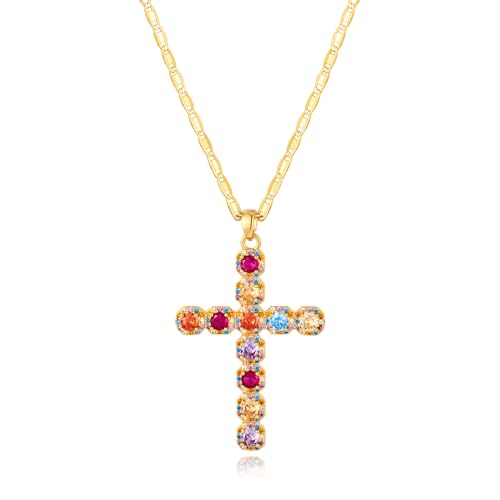 ENSKEFEN Schillernde Kreuzkette für Damen Trendige Bunte Strass Kreuz Anhänger Halsketten Zierliche Goldketten Charm Halskette Statement Minimalist Goldschmuck ENSKEFEN Schillernde Kreuzkette für Damen Trendige Bunte Strass Kreuz Anhänger Halsketten Zierliche Goldketten Charm Halskette Statement Minimalist Goldschmuck von ENSKEFEN
