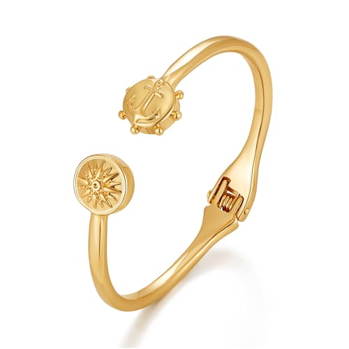 ENSKEFEN Stilvolle Gold-Manschettenarmbänder für Frauen, verstellbar, offen, Scharnier, klobige Statement-Gold-Armbänder mit Anker und Sonnenanhänger an beiden Enden ENSKEFEN Stilvolle Gold-Manschettenarmbänder für Frauen, verstellbar, offen, Scharnier, klobige Statement-Gold-Armbänder mit Anker und Sonnenanhänger an beiden Enden von ENSKEFEN