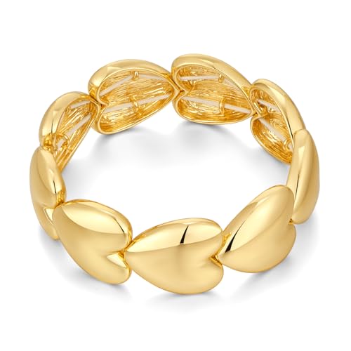 ENSKEFEN Stretch Liebesherz Armreifen für Damen Trendige Dicke Klobige Herz Armreifen Gold Romantische Statement Armbänder von ENSKEFEN