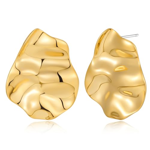 ENSKEFEN Unregelmäßige Goldene Ohrstecker für Damen Gehämmerter Gewellter Ohrring Boho Geometrisches Statement Goldener Ohrstecker Vintage Plissierte Ohrringe ENSKEFEN Unregelmäßige Goldene Ohrstecker für Damen Gehämmerter Gewellter Ohrring Boho Geometrisches Statement Goldener Ohrstecker Vintage Plissierte Ohrringe von ENSKEFEN