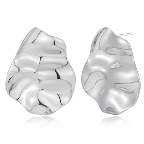 ENSKEFEN Unregelmäßige Weißgold Ohrstecker für Damen Gehämmert Gewellt Silber Ohrstecker Boho Geometrischer Statement Ohrring Vintage Plissierte Ohrringe ENSKEFEN Unregelmäßige Weißgold Ohrstecker für Damen Gehämmert Gewellt Silber Ohrstecker Boho Geometrischer Statement Ohrring Vintage Plissierte Ohrringe von ENSKEFEN