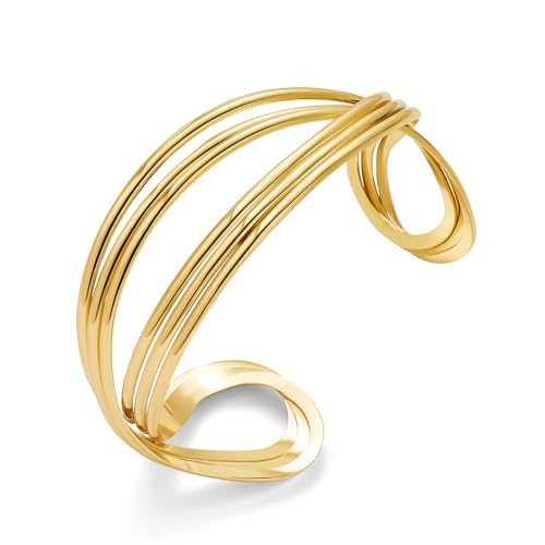 ENSKEFEN Verstellbare goldene hohle Manschettenarmbänder für Frauen, mehrschichtige offene Manschettenarmbänder, minimalistische stapelbare Manschettenarmbänder von ENSKEFEN