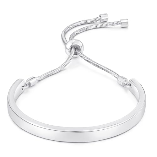 ENSKEFEN Zierliche Barren Silberarmbänder für Damen Trendige Weißgoldbeschichtung Armreifen Verstellbare Schiebearmbänder von ENSKEFEN