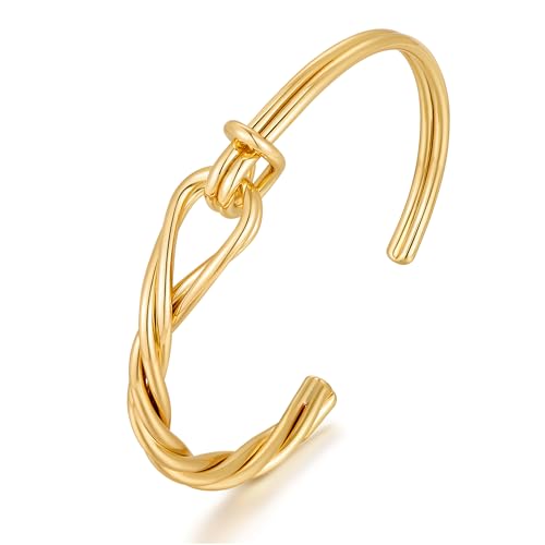 ENSKEFEN Zierliche gold Liebesknoten Manschettenarmbänder für Damen Einfacher Gedrehter Doppelknoten Offener Armreif Verstellbar dünnem Draht Freundschaftsarmband Schmuck von ENSKEFEN