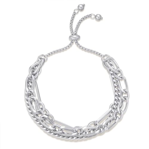 ENSKEFEN Zierliches Silberkettenarmband für Damen Stapelbares Gliederarmband Verstellbares Schiebearmband Büroklammer Boloarmband von ENSKEFEN