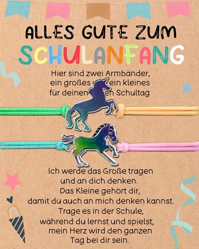 2 Stück Einschulung Geschenk Junge Mädchen Schulkind Geschenk Erster Schultag Schultüte Füllung Schulkind Armband Einschulungskarte Schulanfang Geschenke (Farbwechsel-Pony) von ENSTAB