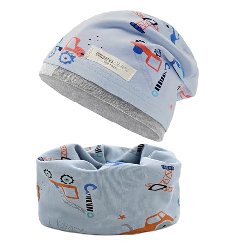 ENSTAB 2 Stück Mütze Kinder set Baumwolle Herbst Winter Mütze Schal Baby Mütze Schal Wärmer Baby Mädchen und Junge (Blau) von ENSTAB