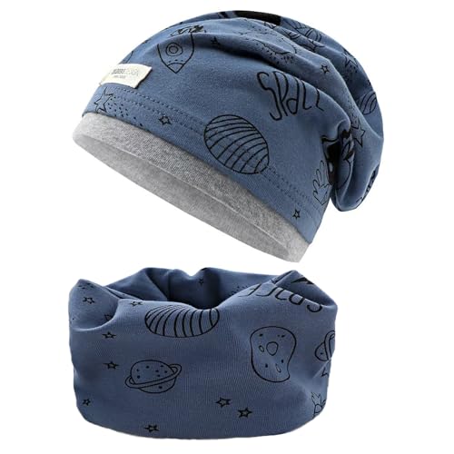 ENSTAB 2 Stück Mütze Kinder set Baumwolle Herbst Winter Schal Baby Mütze Schal Wärmer Baby Mädchen und Junge (Weltraum) von ENSTAB