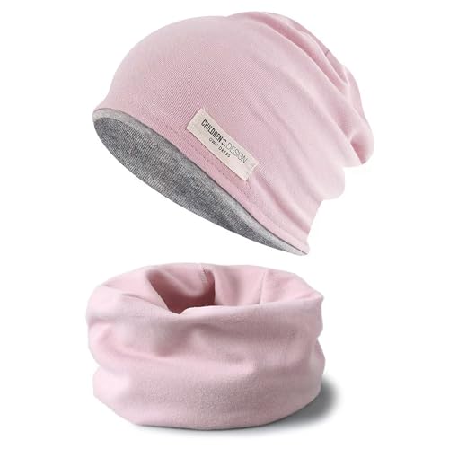 ENSTAB 2 Stück Mütze Kinder set Baumwolle Herbst Winter Schal Baby Mütze Schal Wärmer Baby Mädchen und Junge (Rosa) von ENSTAB